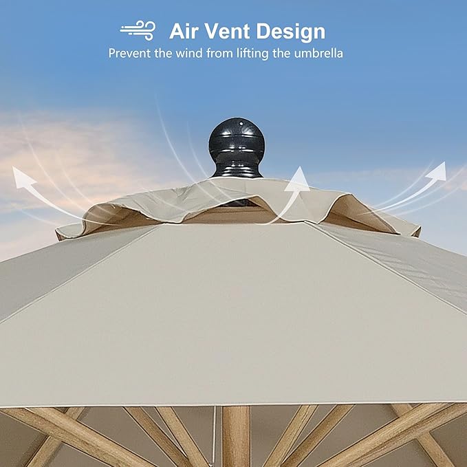 PURPLE LEAF 9 Feet Patio Umbrella Outdoor Table Umbrella Aluminum Round Market Umbrella with Push Button Tilt & 8 Sturdy Ribs and Crank Commercial Sun Umbrella for Garden Patio Balcony, Beige
