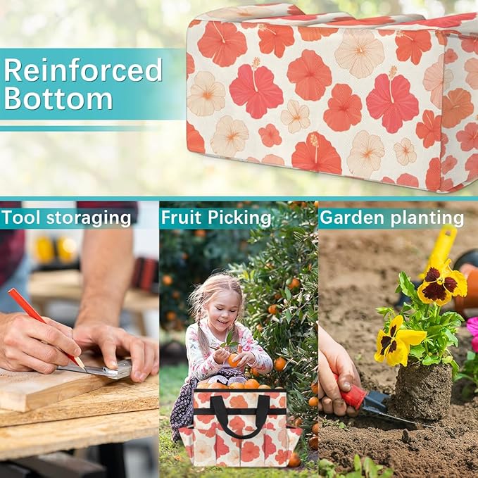Garden Tote Bag with Pockets Flower Gardening Bags for Tools Organizer Heavy Duty Storage Bag with Handle for Lawn Yard Casual