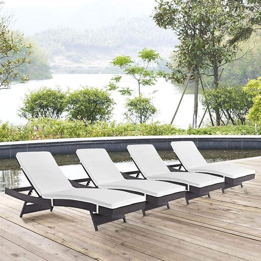 Modway Convene Wicker Rattan Outdoor Patio Chaise Lounge Chairs in Espresso White - Set of 4