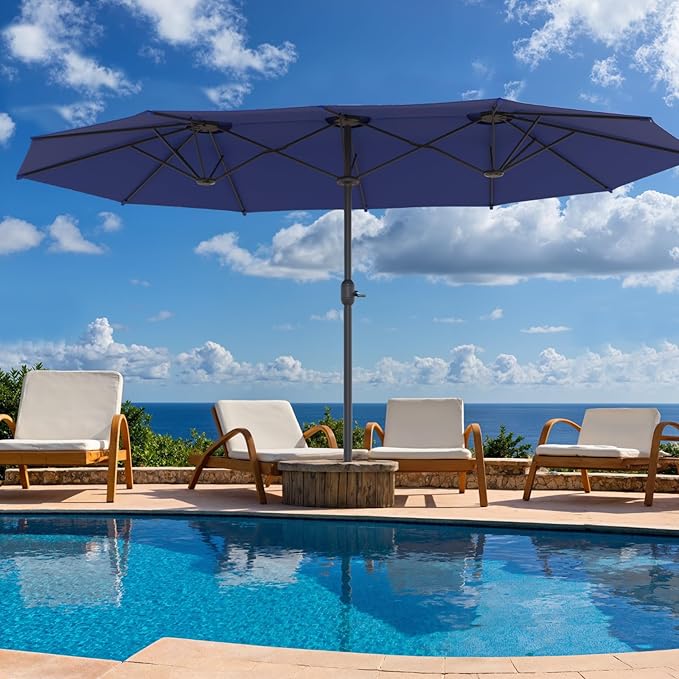 Outdoor Patio Umbrella, Table Umbrella with Push Button Tilt and Crank, 8 Ribs Market Umbrella