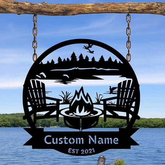 Custom Lake House Metal Sign, Personalized Lodge Metal Signs, Gift for Family, Friends, Couples, Cabin Wall Art, Outdoor Porch Decor, Christmas Family Last Name Signs, Home Decor