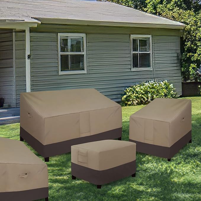 Easy-Going Outdoor Ottoman Cover, Waterproof Patio Ottoman Cover, Heavy Duty Outdoor Furniture Cover with Padded Handles (1 Pack-25"x25"x17", Camel/Dark Brown)