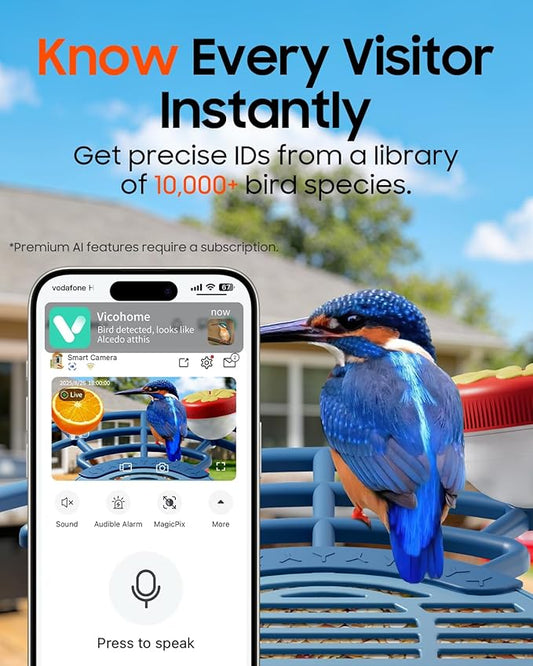 Bird Feeder with Camera, Smart Birdfeeder with Cam Solar Powered, 2K HD Video, AI Identification, Instant Arrival Alerts, IP66 Bird Bath & Feeder,Gift for BirdLover (with Stand, Blue)