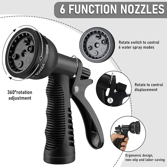 Pangda 100 Ft x 3/8'' Coil Garden Hose EVA Recoil Garden Self Coiling Expanding Water Hose with 6 Function Spray Nozzle Universal 3/4'' Brass Connector Fitting for Outdoor Yard(Black)