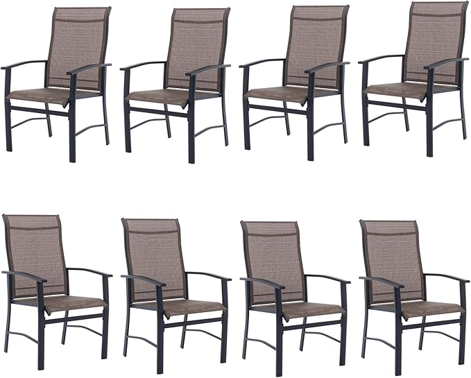 Patio Dining Chairs Set of 8, Outdoor Dining Chairs with High Back, Metal Outdoor Chair Set with Comfort and Durability, Patio Chair for Deck Lawn Kitchen Garden Backyard, Mocha