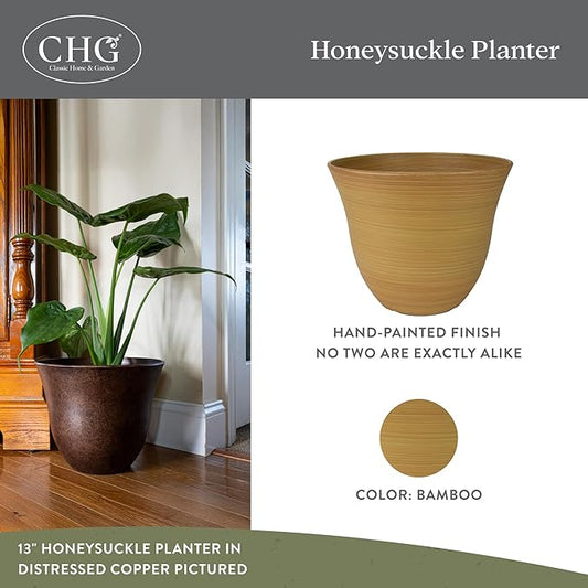 Classic Home and Garden by Growscape Honeysuckle Resin Planters - Lightweight Indoor & Outdoor Plant Pots - UV-Resistant Plastic Flower Pots - Pot Planters for Flowers & Herbs (15" Bamboo)