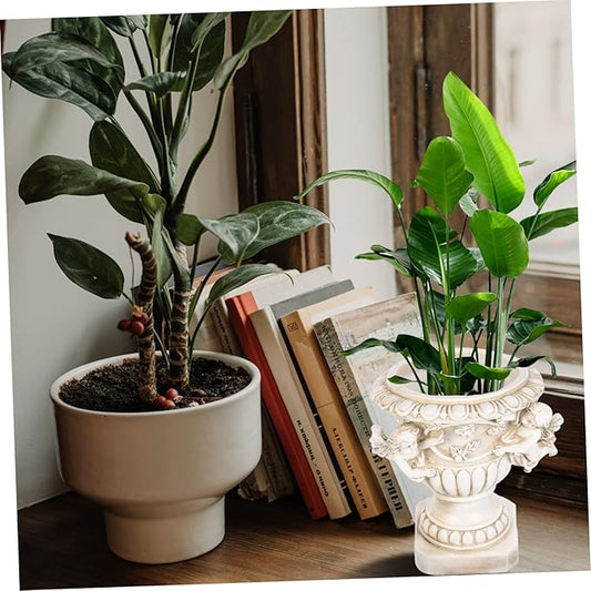 Outdoor Flowerpot European Style Beige Resin Crafts for Plants Decorative Outdoor Statue Pot Ideal for Yard and Garden Decor