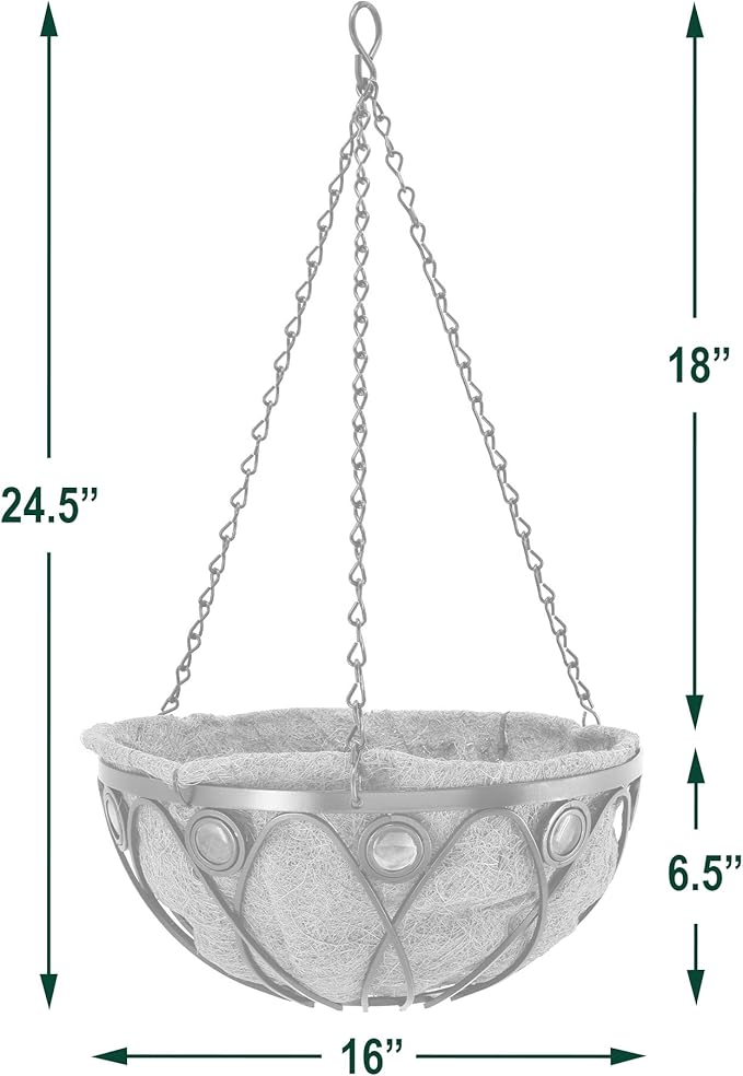 Arcadia Emerald Series Round Hanging Basket Planters, 16-Inch