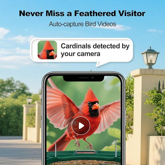 Bird Feeder with Camera,AI Identify Birds Species,FHD WiFi Outdoor Smart Bird Feeder Camera with Solar Powered,Real-Time Notice,Auto Record,IP65 Weatherproof Birds House with Cam,Ideal Gift for Family