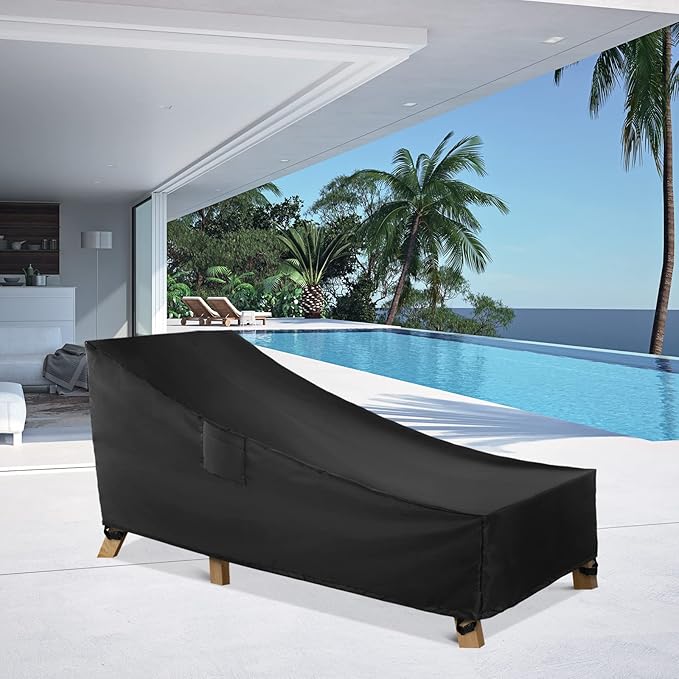 WLEAFJ Patio Chaise Lounge Cover Waterproof, Heavy Duty Outdoor Lounge Chair Covers, Black Durable Patio Furniture Covers, 70L x 32W x 30H inch