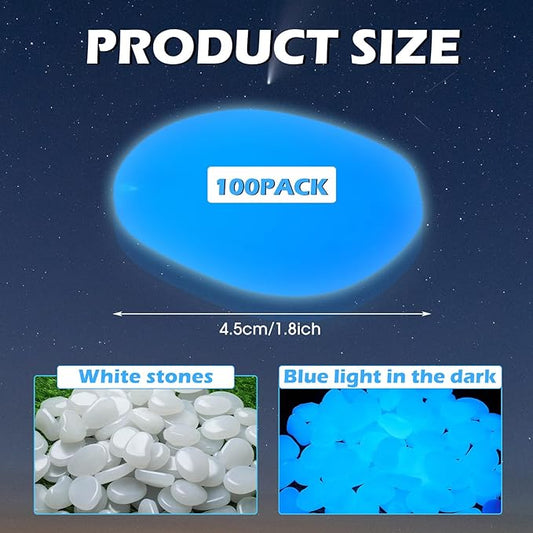 Landical 100 Pcs Large Glow in The Dark Rocks Pebbles Outdoor Fish Tank Rocks Aquarium Gravel Luminous Stones for Walkway Succulent Plant Halloween Decor (White,1.8 Inch)