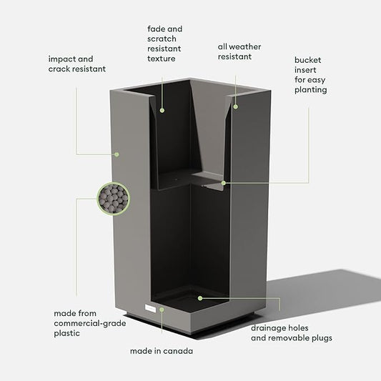 Veradek Block Series Pedestal Planter - Tall Planter for Indoor or Outdoor Front Porch | All-Weather Use with Removable Insert Bucket | Modern Décor for Flowers, Tall Trees, Faux Plants