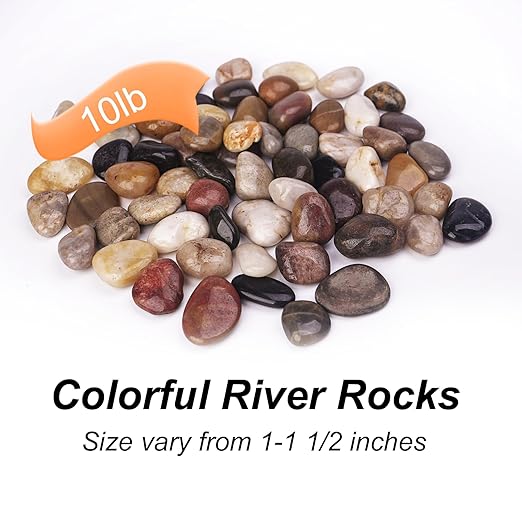 Pulovin 10 lbs Decorative Rocks for Planters and Outdoor Landscaping, 1"- 1 1/2", Pebbles for Indoor Plants, Vases, Terrarium, Polished Stones for Garden Decor