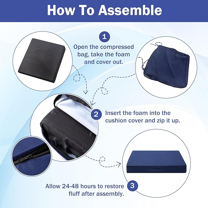IASEAHK Patio Chair Cushions, 18.5" x 16" x 3" Outdoor Chair Cushions Set of 4, Waterproof Outdoor Cushions for Patio Furniture, Outdoors Seat Cushions Set of 4 with Handle and Ties, Navy Blue