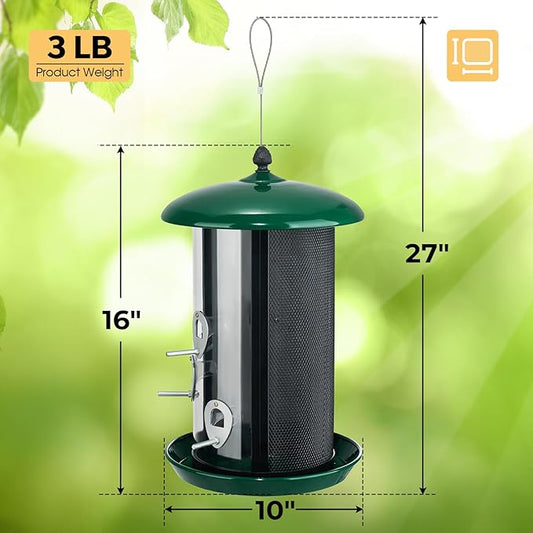 Veehoo Hanging Bird Feeder for Outdoors, 3 in 1 Large Capacity Metal Mesh Tube Bird Feeder for Thistle Nyjer Peanut, Wild Triple Finch Cardinal Feeders 6 lbs Seed Capacity for Outside