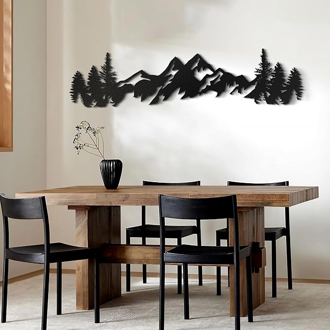 Metal Mountain Wall Art - 42 Inch Long, Mountain Wall Decor for Living Room, Bedroom