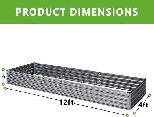DIIYIV 2PCS 12x4x1FT Galvanized Raised Garden Bed Kit,Vegetable Boxes-Rectangle Metal Flower Box,Large Planter Raised Beds Outdoor Garden for Planting,Fruit,Herb-Silver