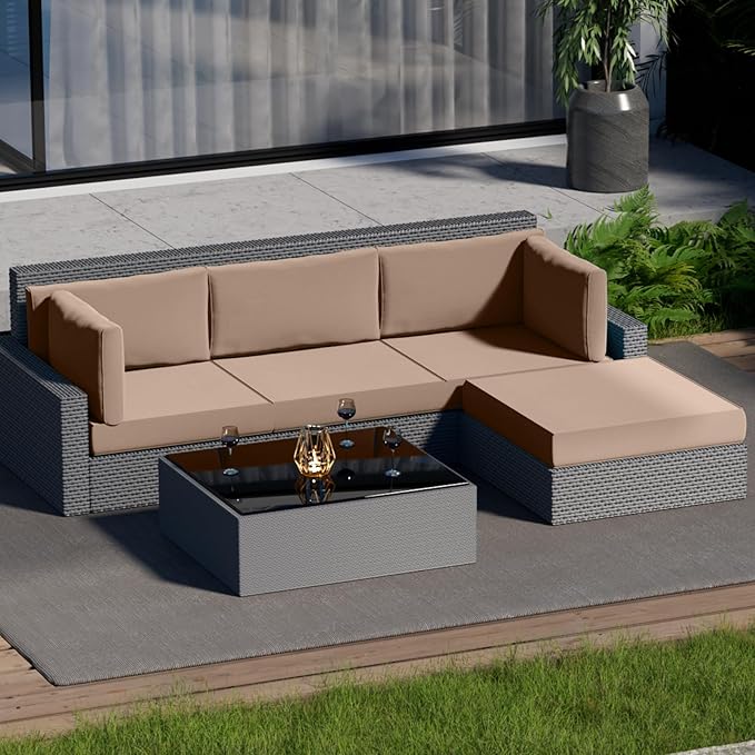 9 Piece Outdoor Patio Waterproof Cushion Covers, Fits 4-Seat Wicker Rattan Sectional Couch Chair Furniture Cover Replacement Set - Fade-Resistant Patio Cushion Covers with Zipper