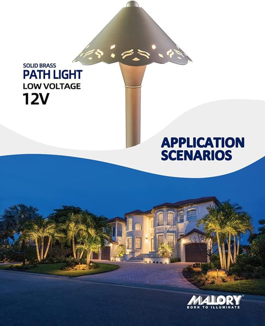 MALORY Low Voltage Pathway Lights 4-Pack with G4 Bulb,(23''H) Brass LED Landscape Path Light, 9-17V AC/DC Outdoor Driveway Lights with 2W 2700K Integrated LED Chips for Yard Lawn(P04)