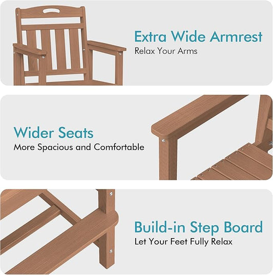 Ciokea Oversized Tall Bar Chairs Set of 2, HDPE Adirondack Outdoor Bar Chairs with Footrest, All-Weather Barstools with High Back for Balcony, Bistro, Porch, Deck, Pool, Backyard, Teak