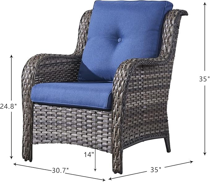 HUMMUH Outdoor Furniture 6 Pieces Patio Furniture Set Wicker Outdoor Sectional Sofa with 2 Patio Chairs,Ottomans,Coffee Table(Grey/Blue)