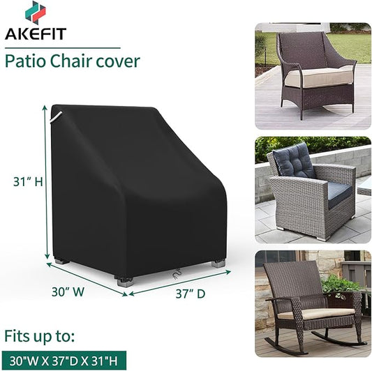 AKEfit Patio Chair Covers for Outdoor Furniture Waterproof 2 Pack,Heavy Duty Outdoor Chair Covers Waterproof for Lawn Lounge Seat, Wicker, Adirondack&Rocking Chairs,Black-30Wx37Dx31H inches