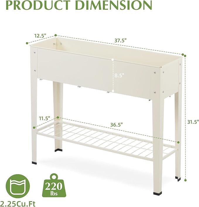 DDK Outdoor Heavy Duty Metal Raised Garden Bed with Legs (Milk White)