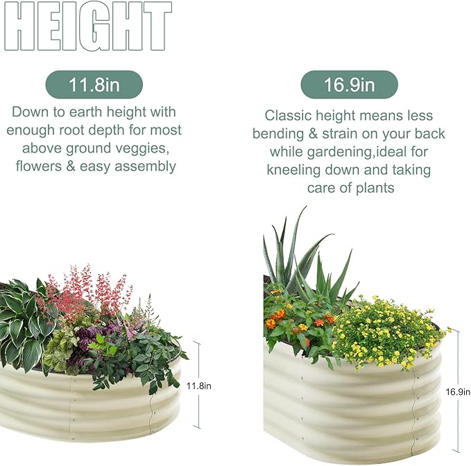 17" Tall 8x2ft Black Oval Metal Planter Box for Outdoor Gardening 9-in-1 Modular Galvanized Raised Garden Bed, Heavy Duty Flower Beds, Porch Planters & Expandable Garden Beds Outdoor