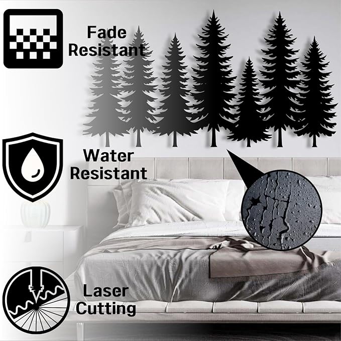 lunwall Metal Pine Tree Wall Art, Metal Forest Wall Art, Pine Branch Wall Decor, Christmas Tree Wall Decor, Forest Wall Hanging, Nature Lover Gift (Style 1, 69" W x 37" H / 175 x 95 cm)