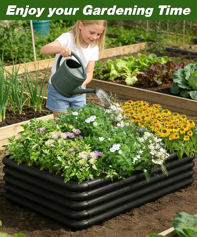 4.3x3x1ft Raised Garden Bed Kit for Outdoors, Rustproof PP Raised Planter Box, Large Garden Box Flower Bed with Press-Fit Assembly, Gardening Containers for Vegetables Flowers Herbs, Balck