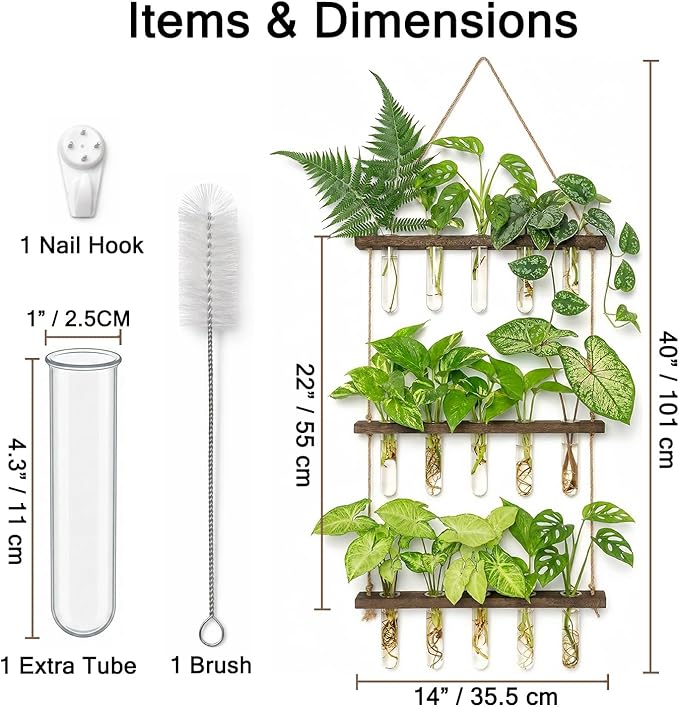 Unijoy Glass Hanging Plant Propagation Station - 3-Tier Wall Planter with Hydroponic Tube Vases - Stylish Indoor Terrarium for Tiny Home Office Decor & Ideal Gift for Plant Lovers