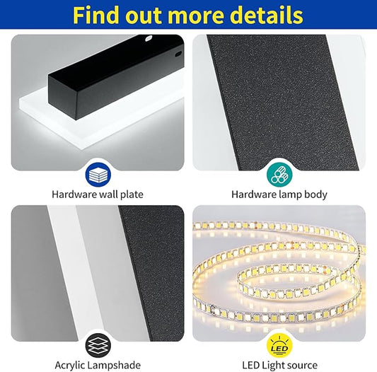 2 Pack Long Outdoor Wall Light Fixture, 47.2inch Porch Modern Wall Lighting, 6000K Cold White, IP65 Waterproof, White Acrylic, 42W, Black Strip Exterior Sconce for House, Garage, Garden, Fence