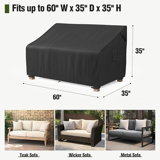 MR. COVER 2-Seater Patio Loveseat Cover, Patio Furniture Covers Waterproof for Sofa, Heavy Duty Outdoor Couch Covers with Air Vent and Handles, Durable Anti UV and Fits up to 60"W x 35"D x 35"H, Black