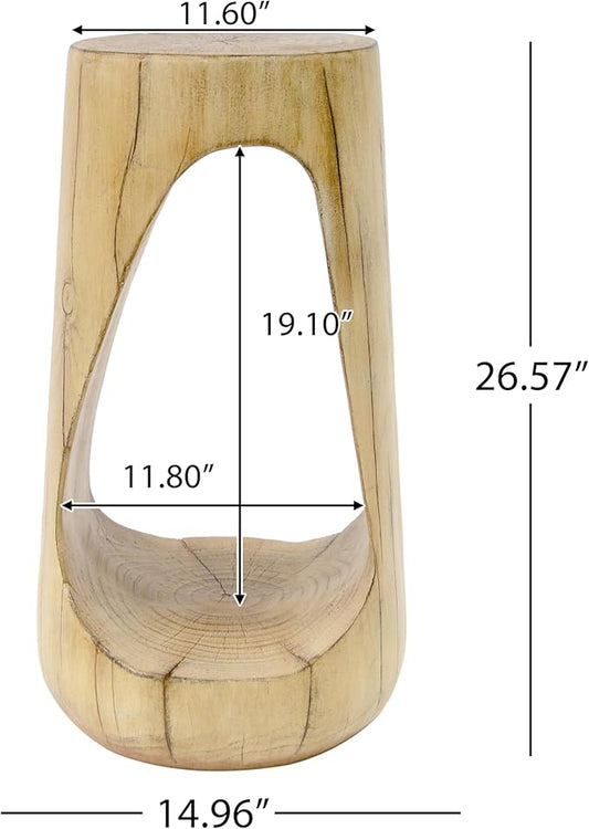 GDFStudio Outdoor Side Table, Lightweight Concrete Patio End Table, Hollow Decorative Garden Stool Accent Table with Wood-Like Texture,MGO Side Table for Balcony, Poolside, or Backyard, Natural Color