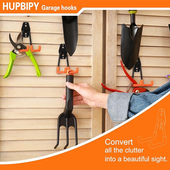 HUPBIPY Heavy Duty Garage Hooks 8 Pack, 7.7 inch U Shaped Long Hanger, Wall Mounted Storage System, Power and Garden Tool Organizer, for Hanging Ladders, Bikes, Hose, Bulk Items and More