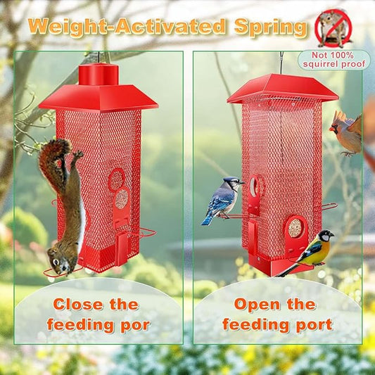 Squirrel Proof Bird Feeder, 2.5LBS Large Capacity Hanging Bird Feeders for Outdoors, Gravity Protection Anti-Squirrel Birdfeeder for Blue Jay, Cardinal, Outside (Red)