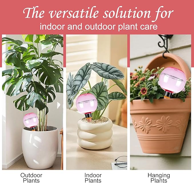 6 Pack Self Watering Globes 17oz Large Plant Watering Globes Top Fill, Self Water Planter Insert Indoor/Outdoor Plastic Water Bulbs Slow Release Terracotta for Plants, Pink
