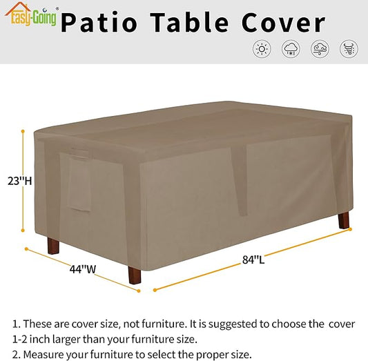 Easy-Going 600D Heavy Duty Rectangular Table Cover UV Resistant and Waterproof Outdoor Lawn Patio Furniture Cover (84" Lx44 Wx23 H, Camel)
