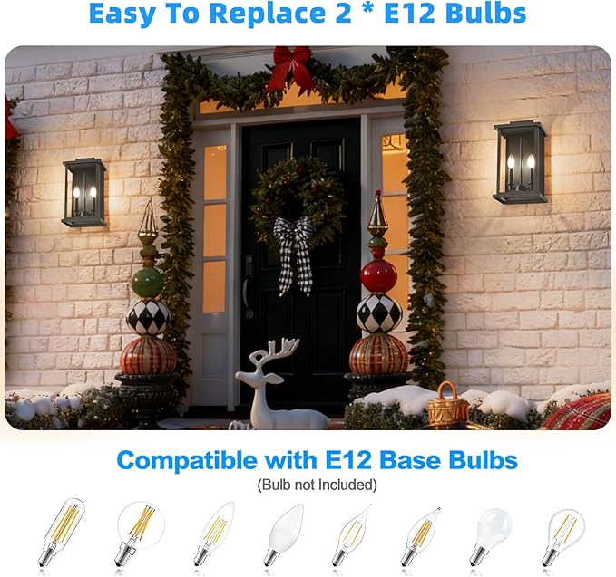 Dusk to Dawn Modern Outdoor Wall Lights,Medium Modern Outdoor Lanterns for Patio,Front Door,Garage,Waterproof Porch Light Fixture,Black Exterior Wall Sconce Light Fixtures E12 Base,1 Pack