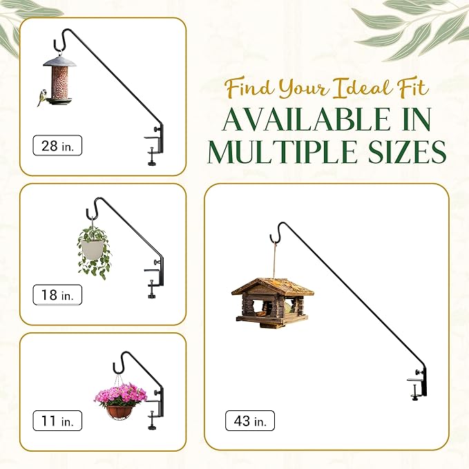Idzo Deck Bird Feeder Hanger for Railing, 28inch Deck Hook for Bird Feeder Pole, Durable 3 Layers Powder Coated & Sturdy 1 Piece Solid Steel Construction for Hanging Decorations, 2 Pack