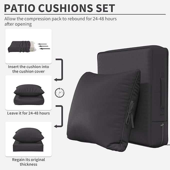 Premium Outdoor Seat Cushion Chair Cushions for Patio Furniture 22 L X 22 W X 4 H Waterproof & Fade Resistant Deep Seat and Backrest Cushion Set with Removable Covers for Chair, Sofa