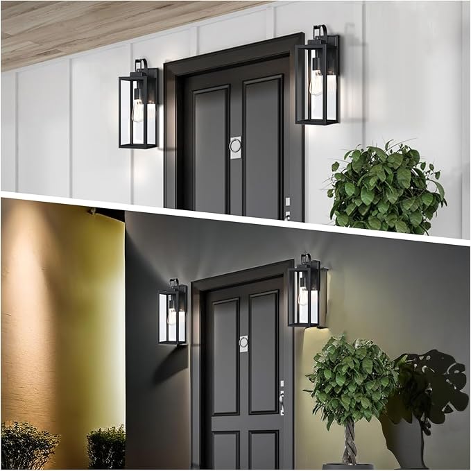 WISBEAM 18 inch Black Outdoor Wall Lantern, Large Size Exterior Porch Sconce Wall Mount, Modern Wall Light for Outside, Black Front Door Lamp with Metal Construction and Clear Glass, 2 Packs