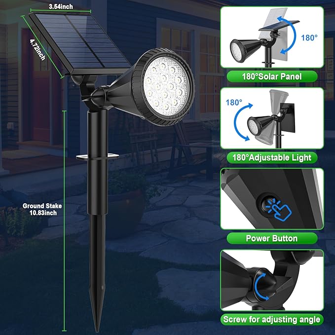 Tadyreal 8 Pack Solar Spot Lights Outdoor Waterproof 180 Adjustable Solar Powered Landscape Lights for Yard, Garden, Pathway, Porch, Pool, Wall, 4 Lighting Modes, Warm White