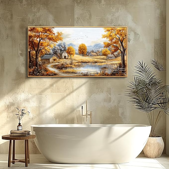 QIYILEXWART Autumn Forest Wall Paintings Large Wall Art For Living Room Canvas Decor For Bedroom Ocean Inspiration Pictures Office Decorations Posters Modern Home Decor Artwork Wood Framed