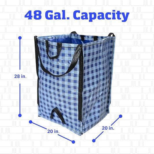 DURASACK Heavy Duty Home and Yard Bags 48-Gallon Reusable Self-Standing Lawn and Leaf Bags Garbage Can with Reinforced Handles, Gingham Blue