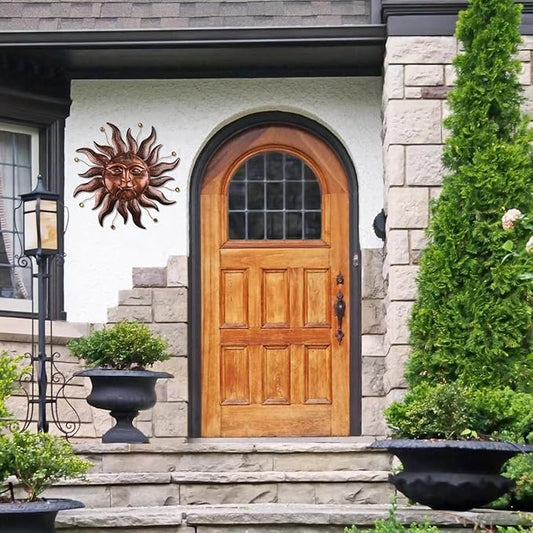 Metal Wall Art Decor Outdoor Inside with Sun Face, 26 Inch Large Outside Sun Metal Decorations Hanging on House, Living Room, Bedroom, Patio, Fence, Yard