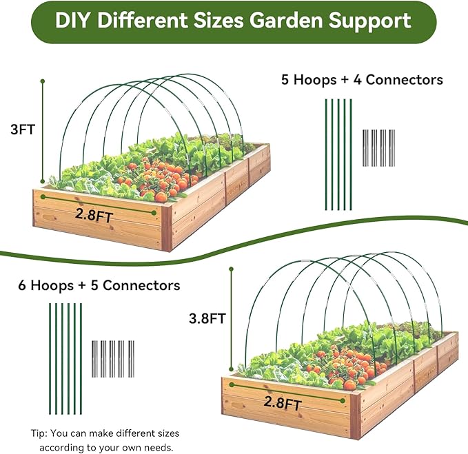 Garden Netting Kit for Raised Beds, 10x30FT Green Ultra Fine Mesh Netting &6 Sets of 8FT Garden Hoops, Insect Netting Row Cover Net Protect Plants Vegetable Fruits Flowers