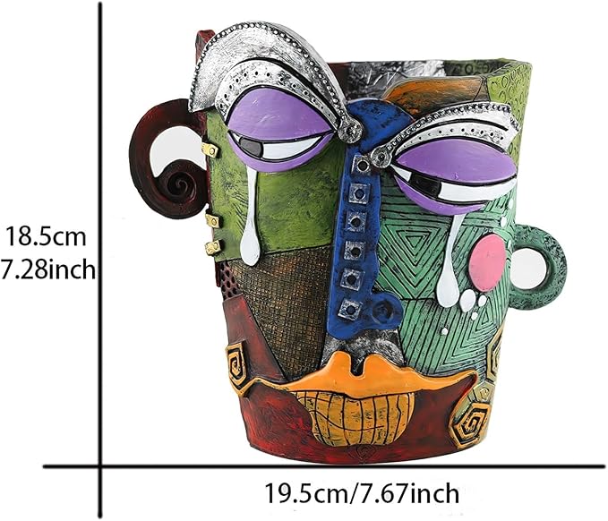 Picasso-Inspired Abstract Face Flower Pot | Unique Head Planter with Drainage Hole | Vibrant Colors & Quirky Art Decor (Tears)