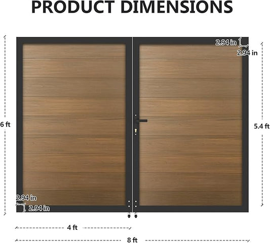 Wood Plastic Privacy Double Double Fence Gate 6ft(H) x 8ft(W), Metal Frame with Knob Kits, Durable Composite Outdoor Gate,Brown