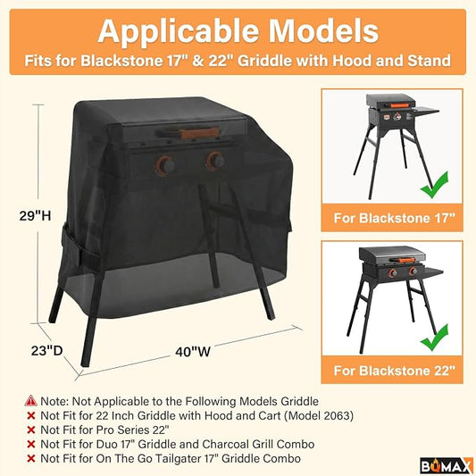 Griddle Cover for Blackstone 17 Inch 22 Inch Griddle with Hood and Stand, Heavy Duty 600D Polyester Grill Cover for Blackstone 22 Inch Griddle Cover 22" Blackstone Grill Cover